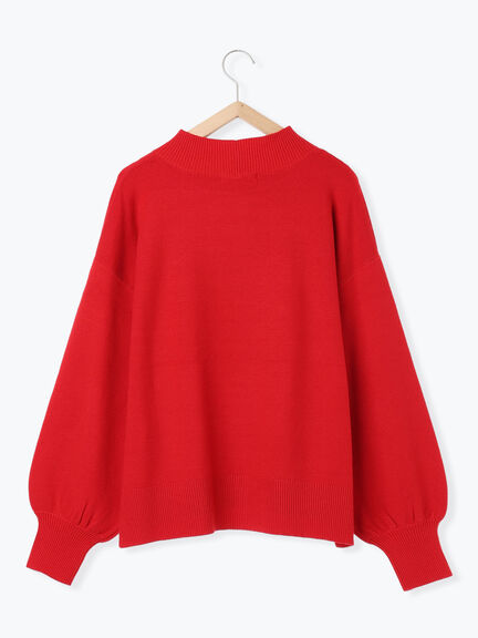 【Hug knit】袖ボリュームハイネックプルオーバー（ブラック/レッド/ダークオレンジ/グリーン/ＴＯＰグレー）｜Samansa Mos2 blue（サマンサモスモス ブルー）通販