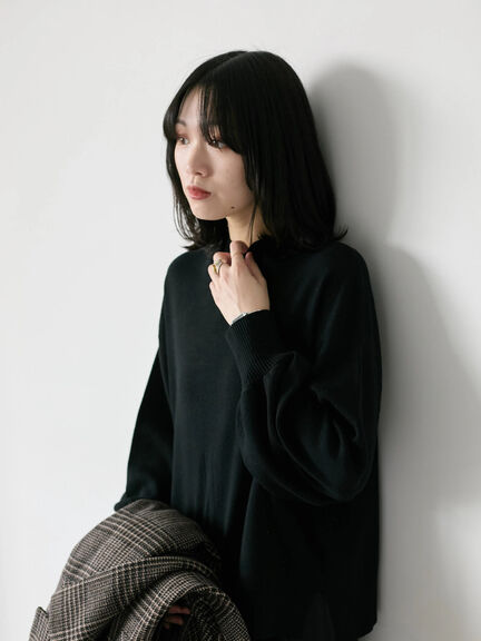 【Hug knit】袖ボリュームハイネックプルオーバー（ブラック/レッド/ダークオレンジ/グリーン/ＴＯＰグレー）｜Samansa Mos2 blue（サマンサモスモス ブルー）通販