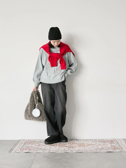 【Hug knit】袖ボリュームハイネックプルオーバー（ブラック/レッド/ダークオレンジ/グリーン/ＴＯＰグレー）｜Samansa Mos2 blue（サマンサモスモス ブルー）通販