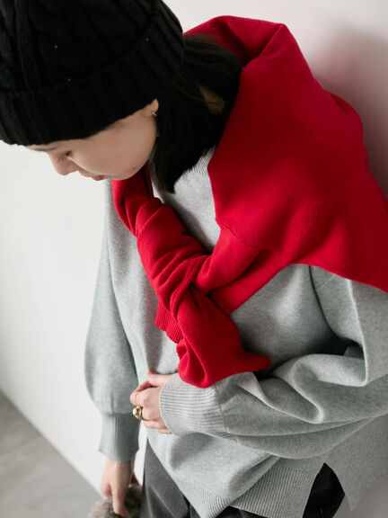 【Hug knit】袖ボリュームハイネックプルオーバー（ブラック/レッド/ダークオレンジ/グリーン/ＴＯＰグレー）｜Samansa Mos2 blue（サマンサモスモス ブルー）通販