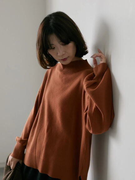 【Hug knit】袖ボリュームハイネックプルオーバー（ブラック/レッド/ダークオレンジ/グリーン/ＴＯＰグレー）｜Samansa Mos2 blue（サマンサモスモス ブルー）通販