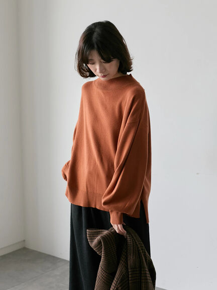 【Hug knit】袖ボリュームハイネックプルオーバー（ブラック/レッド/ダークオレンジ/グリーン/ＴＯＰグレー）｜Samansa Mos2 blue（サマンサモスモス ブルー）通販