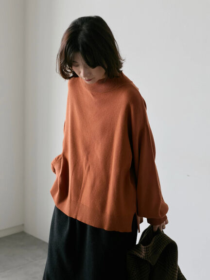 【Hug knit】袖ボリュームハイネックプルオーバー（ブラック/レッド/ダークオレンジ/グリーン/ＴＯＰグレー）｜Samansa Mos2 blue（サマンサモスモス ブルー）通販