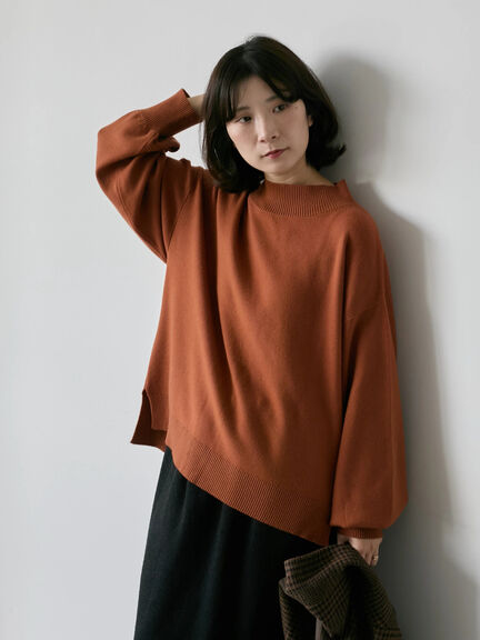 【Hug knit】袖ボリュームハイネックプルオーバー（ブラック/レッド/ダークオレンジ/グリーン/ＴＯＰグレー）｜Samansa Mos2 blue（サマンサモスモス ブルー）通販