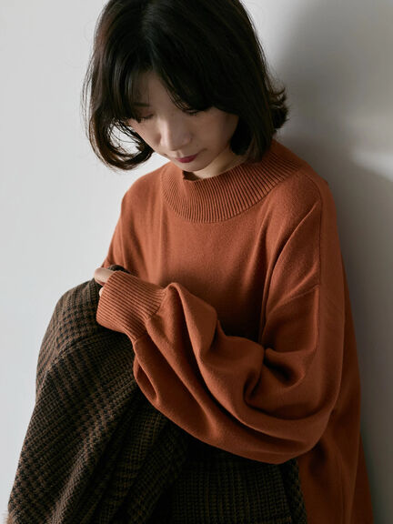 【Hug knit】袖ボリュームハイネックプルオーバー（ブラック/レッド/ダークオレンジ/グリーン/ＴＯＰグレー）｜Samansa Mos2 blue（サマンサモスモス ブルー）通販