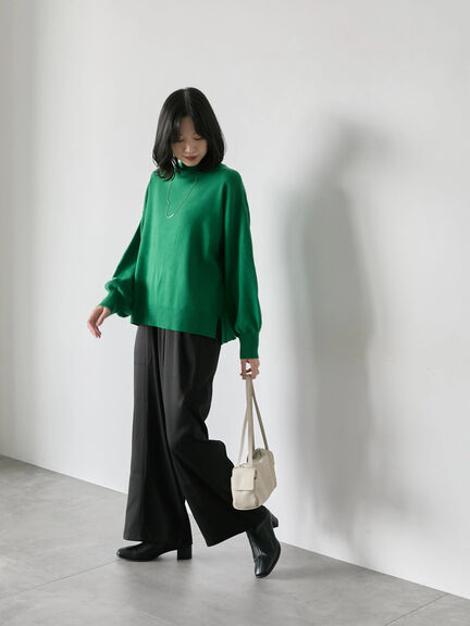 【Hug knit】袖ボリュームハイネックプルオーバー（ブラック/レッド/ダークオレンジ/グリーン/ＴＯＰグレー）｜Samansa Mos2 blue（サマンサモスモス ブルー）通販