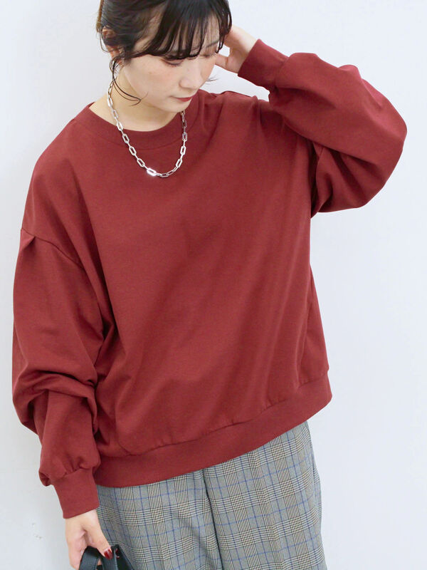 オータム　２着纏め売り セール】 ポンチ袖タックプルオーバー（チャコールグレー/ボルドー