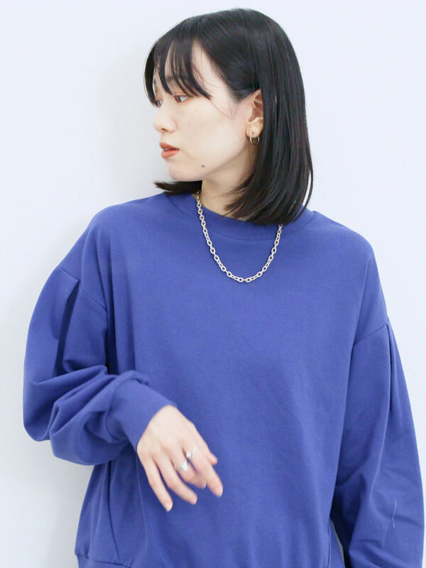 セール】 ポンチ袖タックプルオーバー（チャコールグレー/ボルドー