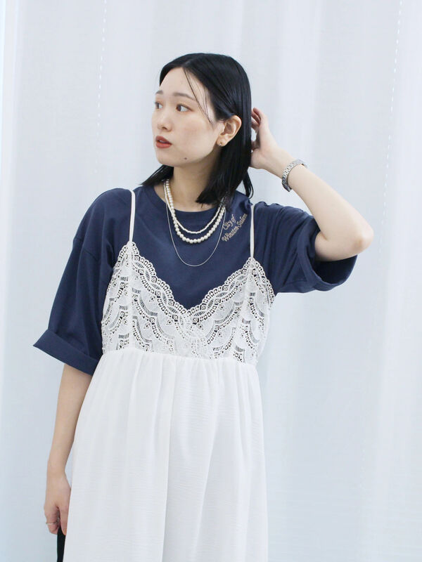 セール】 胸レースキャミワンピース（オフホワイト/ブラック/ブラウン
