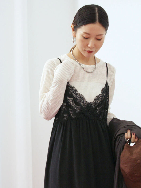セール】 胸レースキャミワンピース（オフホワイト/ブラック/ブラウン