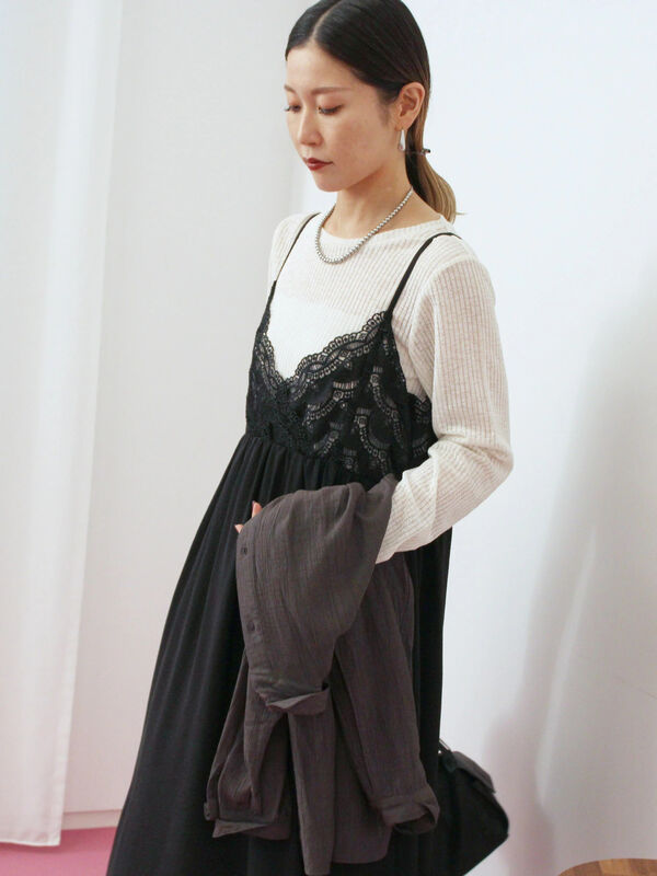 セール】 胸レースキャミワンピース（オフホワイト/ブラック/ブラウン