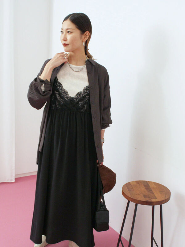 セール】 胸レースキャミワンピース（オフホワイト/ブラック/ブラウン