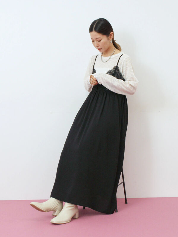 セール】 胸レースキャミワンピース（オフホワイト/ブラック/ブラウン