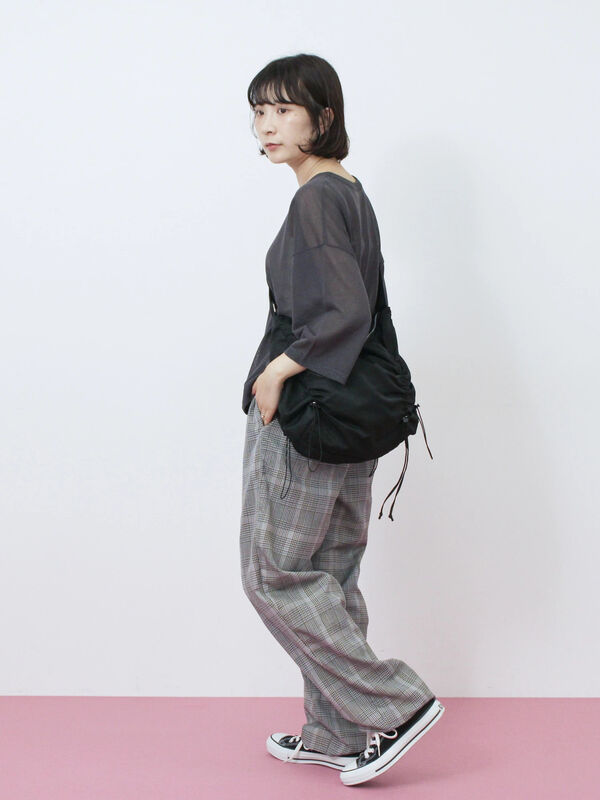 セール】 7分袖ラメニットプルオーバー（チャコールグレー/ボルドー