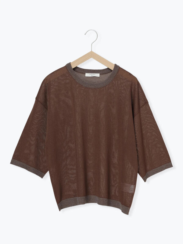 セール】 7分袖ラメニットプルオーバー（チャコールグレー/ボルドー