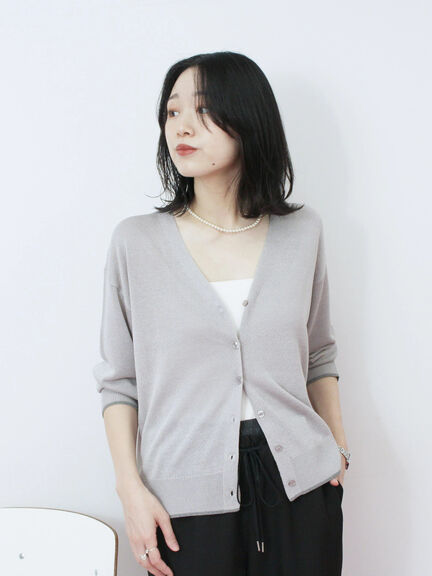 配色Vネックカーディガン（チャコールグレー/ベージュ/Ｓグレー）｜Samansa Mos2 blue（サマンサモスモス ブルー）通販