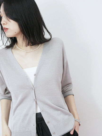 配色Vネックカーディガン（チャコールグレー/ベージュ/Ｓグレー）｜Samansa Mos2 blue（サマンサモスモス ブルー）通販