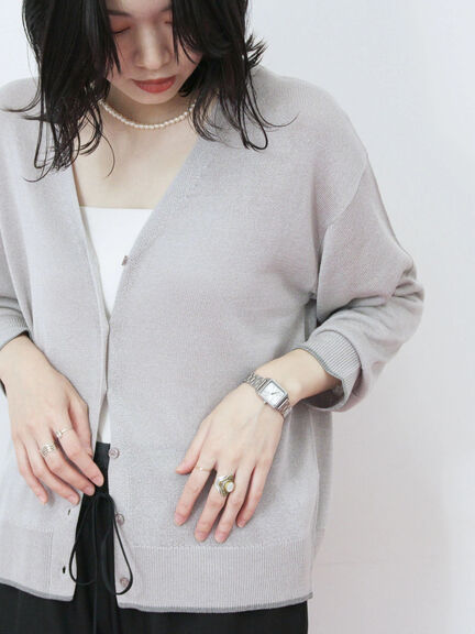 配色Vネックカーディガン（チャコールグレー/ベージュ/Ｓグレー）｜Samansa Mos2 blue（サマンサモスモス ブルー）通販