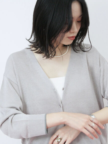 配色Vネックカーディガン（チャコールグレー/ベージュ/Ｓグレー）｜Samansa Mos2 blue（サマンサモスモス ブルー）通販