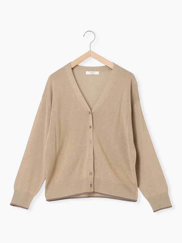 セール】 配色Vネックカーディガン（チャコールグレー/ベージュ/S