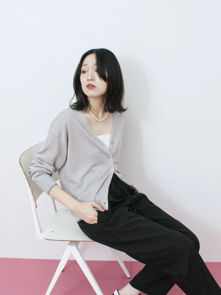 配色Vネックカーディガン（チャコールグレー/ベージュ/Ｓグレー）｜Samansa Mos2 blue（サマンサモスモス ブルー）通販