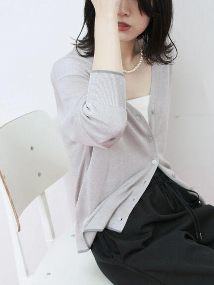 配色Vネックカーディガン（チャコールグレー/ベージュ/Ｓグレー）｜Samansa Mos2 blue（サマンサモスモス ブルー）通販