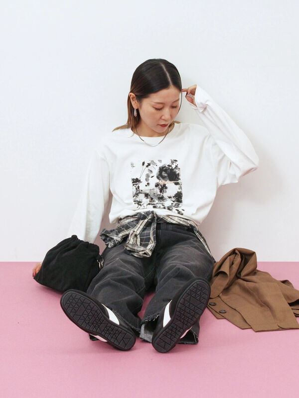 セール】 箔フォトプリントロンT（オフホワイト/グレー