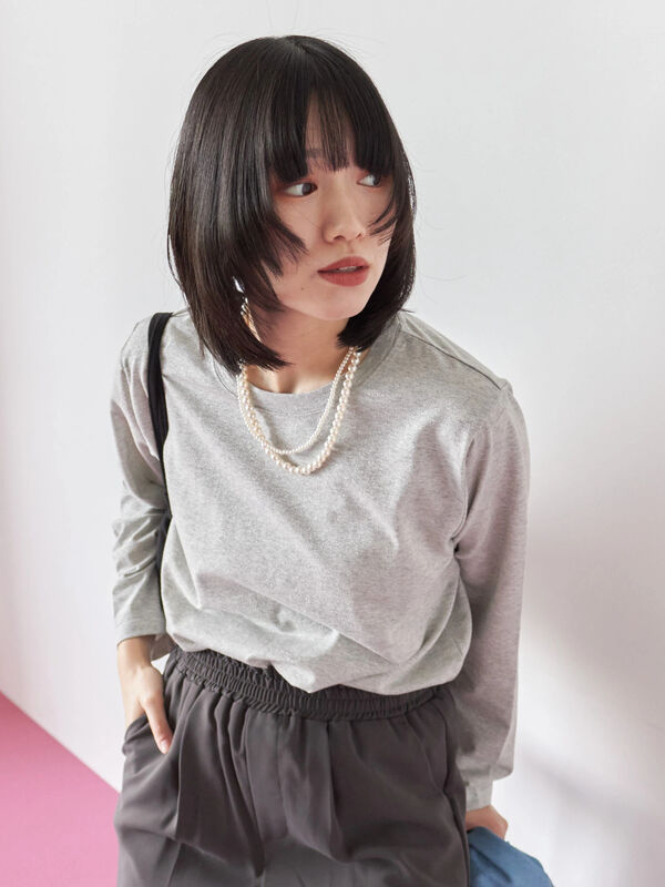 セール】 ラメロンT（チャコールグレー/キナリ/TOPグレー/トップス