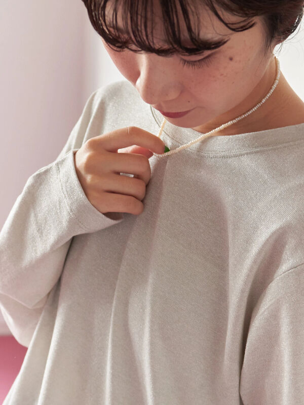 セール】 ラメロンT（チャコールグレー/キナリ/TOPグレー/トップス