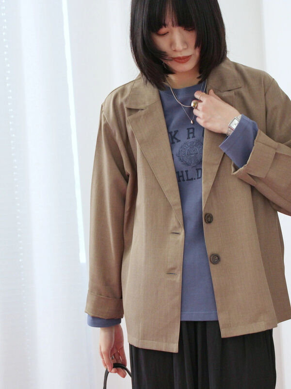 セール】 テーラードシャツジャケット（チャコールグレー/モカ