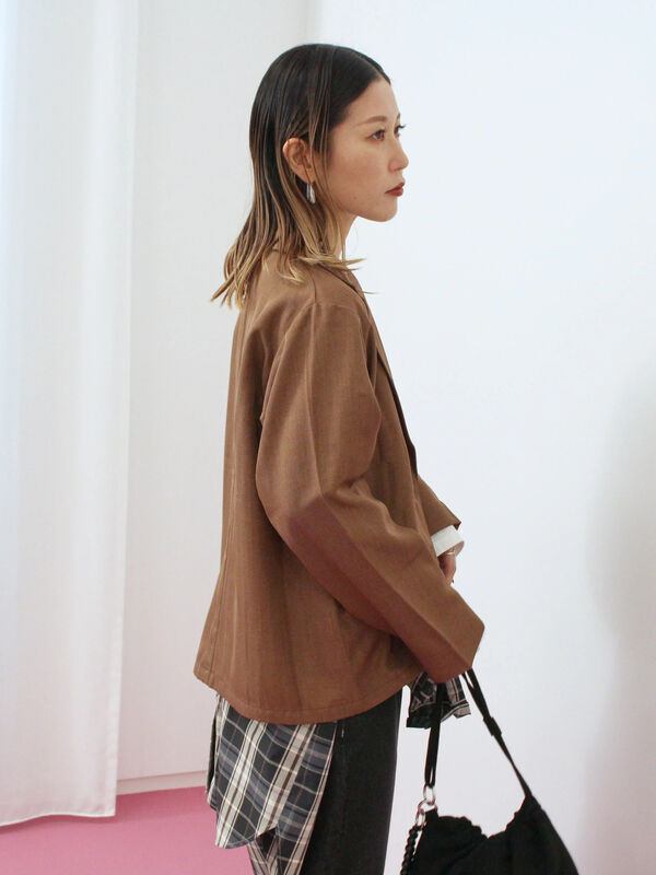 セール】 テーラードシャツジャケット（チャコールグレー/モカ