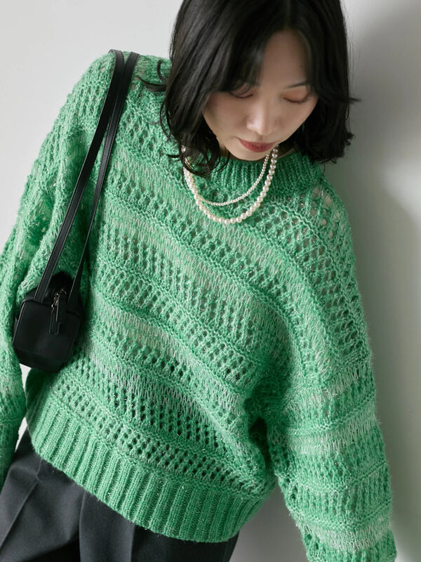 透かし柄ニットプルオーバー（グリーン）｜Samansa Mos2 blue（サマンサモスモス ブルー）通販