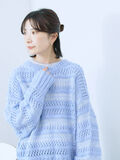 透かし柄ニットプルオーバー（サックスブルー）｜Samansa Mos2 blue（サマンサモスモス ブルー）通販