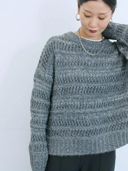 透かし柄ニットプルオーバー（チャコールグレー/ピンク/グリーン/サックスブルー/キナリ）｜Samansa Mos2 blue（サマンサモスモス ブルー）通販