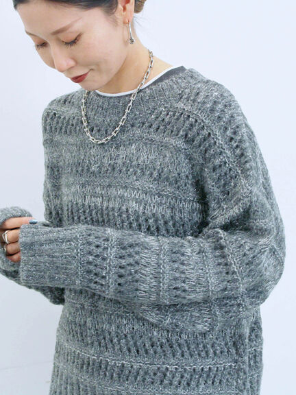 透かし柄ニットプルオーバー（チャコールグレー/ピンク/グリーン/サックスブルー/キナリ）｜Samansa Mos2 blue（サマンサモスモス ブルー）通販