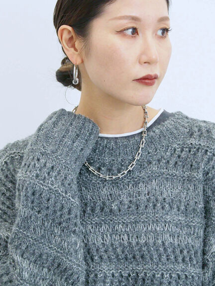 透かし柄ニットプルオーバー（チャコールグレー/ピンク/グリーン/サックスブルー/キナリ）｜Samansa Mos2 blue（サマンサモスモス ブルー）通販