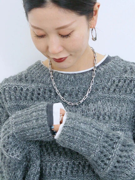 透かし柄ニットプルオーバー（チャコールグレー/ピンク/グリーン/サックスブルー/キナリ）｜Samansa Mos2 blue（サマンサモスモス ブルー）通販