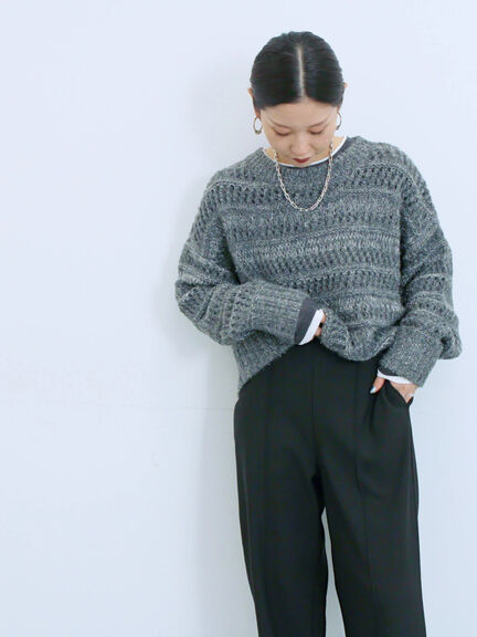 透かし柄ニットプルオーバー（チャコールグレー/ピンク/グリーン/サックスブルー/キナリ）｜Samansa Mos2 blue（サマンサモスモス ブルー）通販