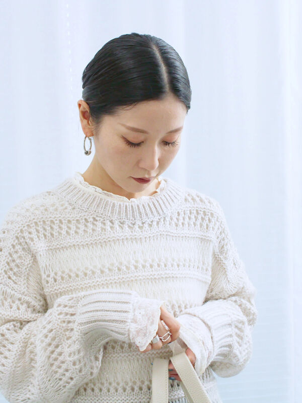 forte_forte アルパカ￼モヘヤニット　透かし編み　アイスブルー forte_forte アルパカ￼モヘヤニット 透かし編み アイスブルー シアー