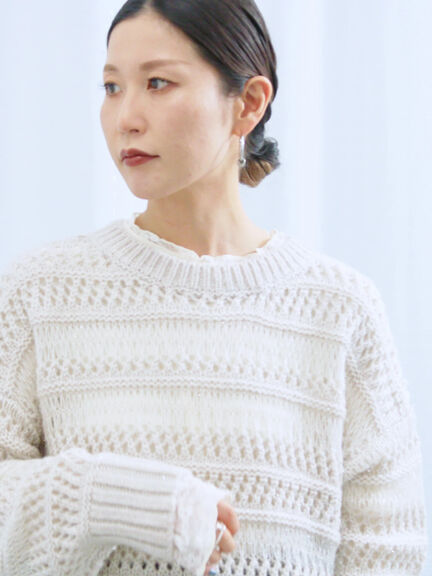 透かし柄ニットプルオーバー（チャコールグレー/ピンク/グリーン/サックスブルー/キナリ）｜Samansa Mos2 blue（サマンサモスモス ブルー）通販