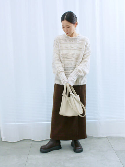 透かし柄ニットプルオーバー（チャコールグレー/ピンク/グリーン/サックスブルー/キナリ）｜Samansa Mos2 blue（サマンサモスモス ブルー）通販