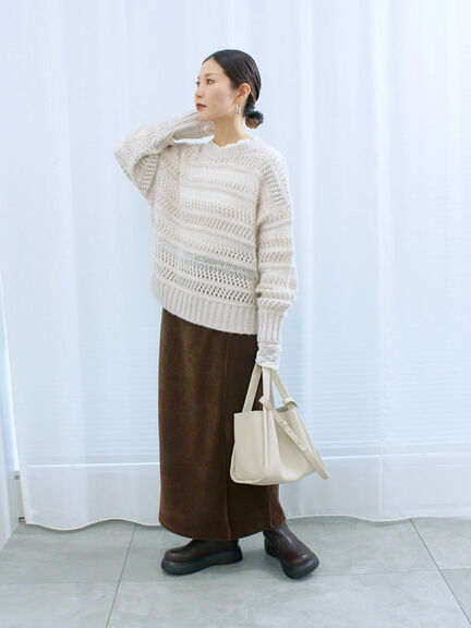 透かし柄ニットプルオーバー（チャコールグレー/ピンク/グリーン/サックスブルー/キナリ）｜Samansa Mos2 blue（サマンサモスモス ブルー）通販