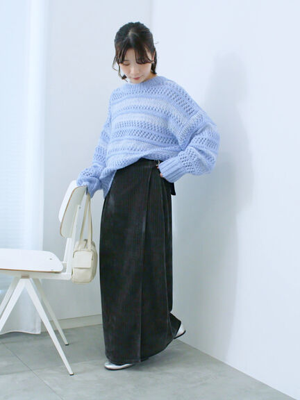 透かし柄ニットプルオーバー（チャコールグレー/ピンク/グリーン/サックスブルー/キナリ）｜Samansa Mos2 blue（サマンサモスモス ブルー）通販