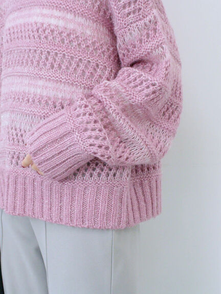 透かし柄ニットプルオーバー（チャコールグレー/ピンク/グリーン/サックスブルー/キナリ）｜Samansa Mos2 blue（サマンサモスモス ブルー）通販