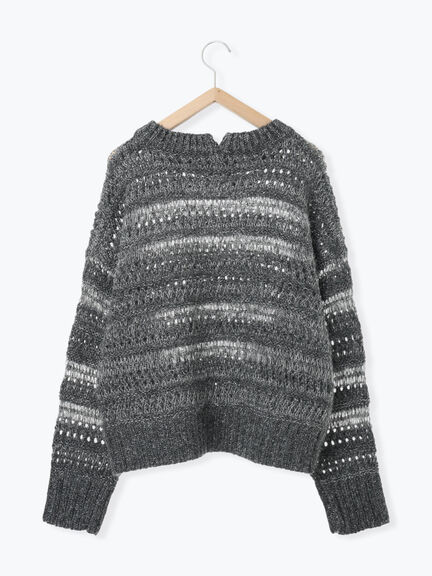 透かし柄ニットプルオーバー（チャコールグレー/ピンク/グリーン/サックスブルー/キナリ）｜Samansa Mos2 blue（サマンサモスモス ブルー）通販