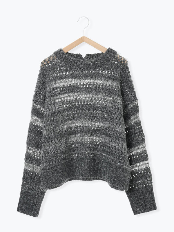 透かし柄ニットプルオーバー（チャコールグレー/ピンク/グリーン