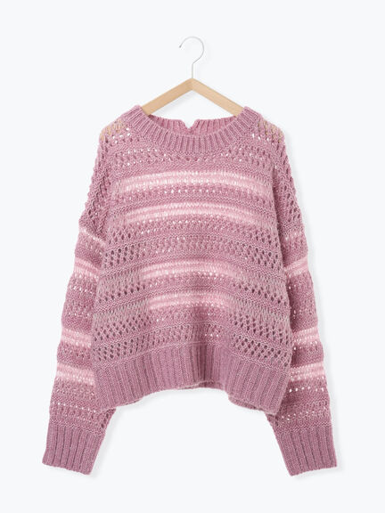 透かし柄ニットプルオーバー（チャコールグレー/ピンク/グリーン/サックスブルー/キナリ）｜Samansa Mos2 blue（サマンサモスモス ブルー）通販