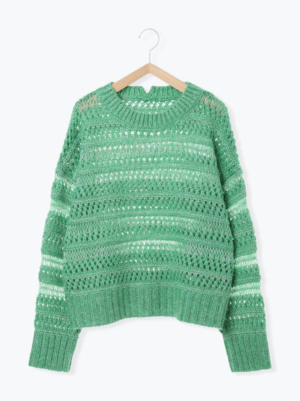 透かし柄ニットプルオーバー（チャコールグレー/ピンク/グリーン/サックスブルー/キナリ）｜Samansa Mos2 blue（サマンサモスモス ブルー）通販