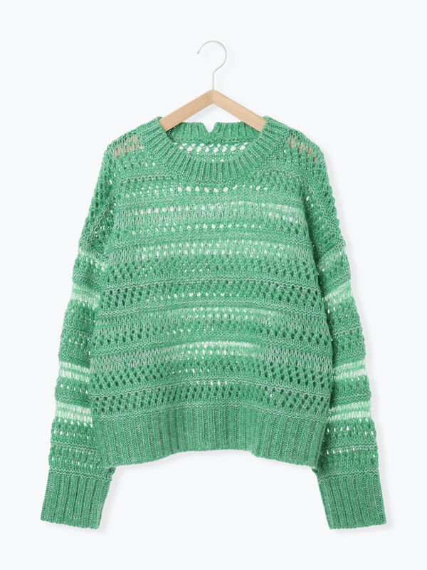 透かし柄ニットプルオーバー（チャコールグレー/ピンク/グリーン