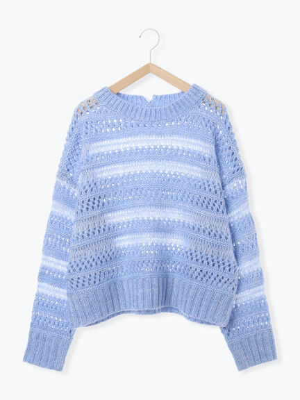 透かし柄ニットプルオーバー（チャコールグレー/ピンク/グリーン/サックスブルー/キナリ）｜Samansa Mos2 blue（サマンサモスモス ブルー）通販